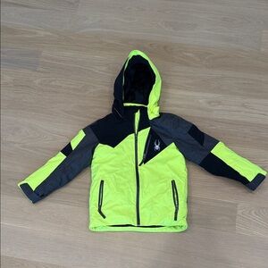 Spyder Kids Neon Yellow, Black and Charcoal Ski Jacket